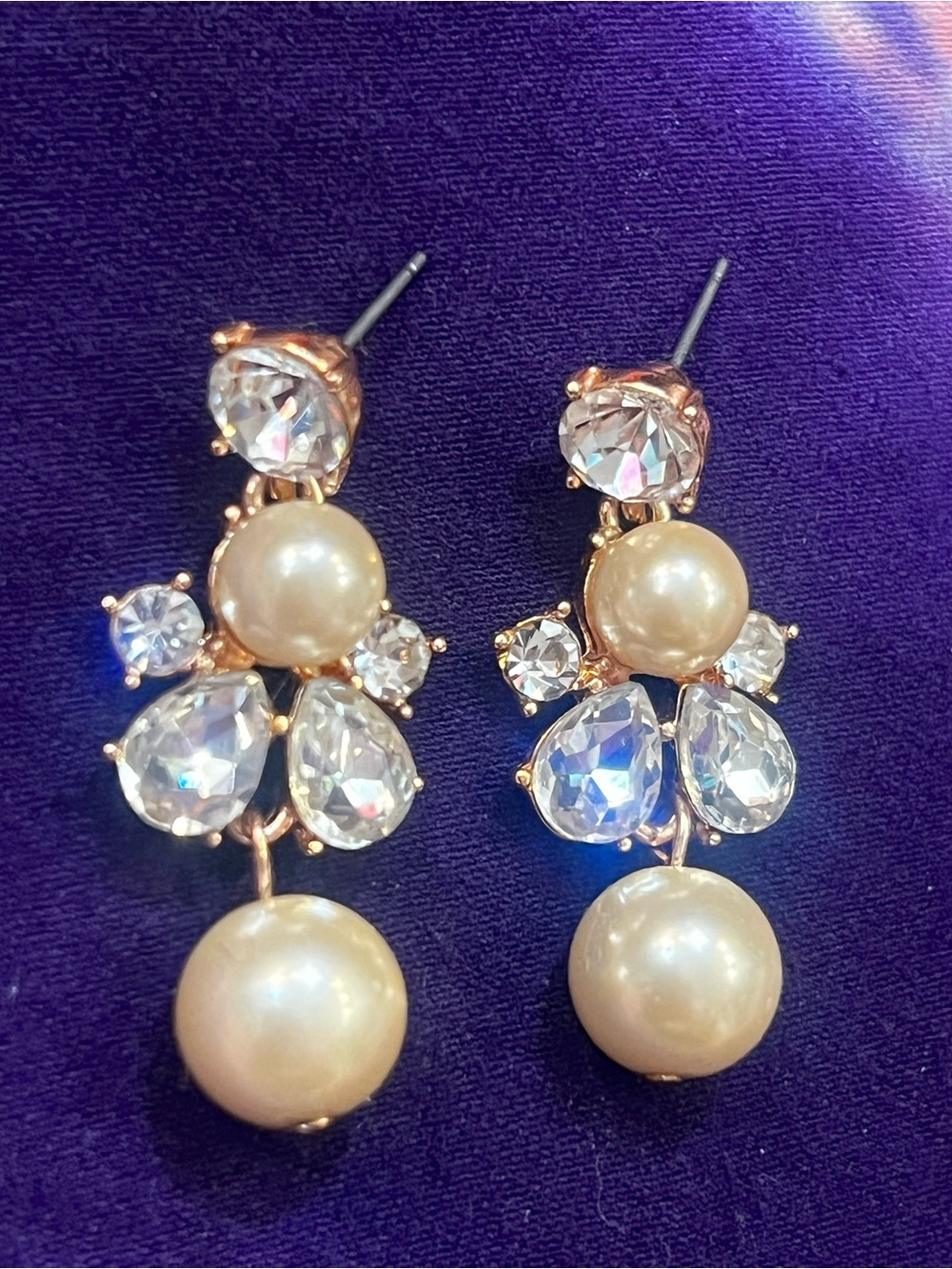 Gold-Tone Pearl and Crystal Drop Earrings - Ivory Pearls